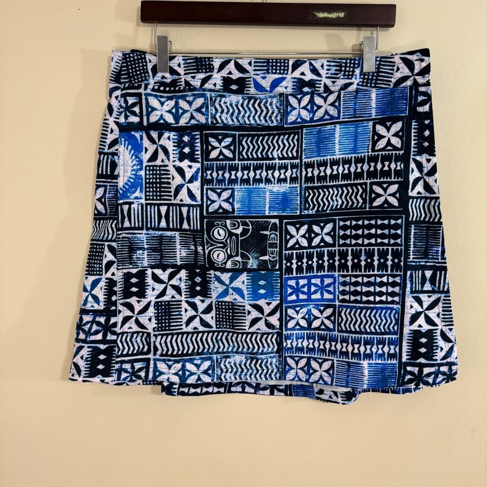 Ripskirt Hawaii Quick Dry Wrap Skirt Blue Geometric Print size L Beach Vacation